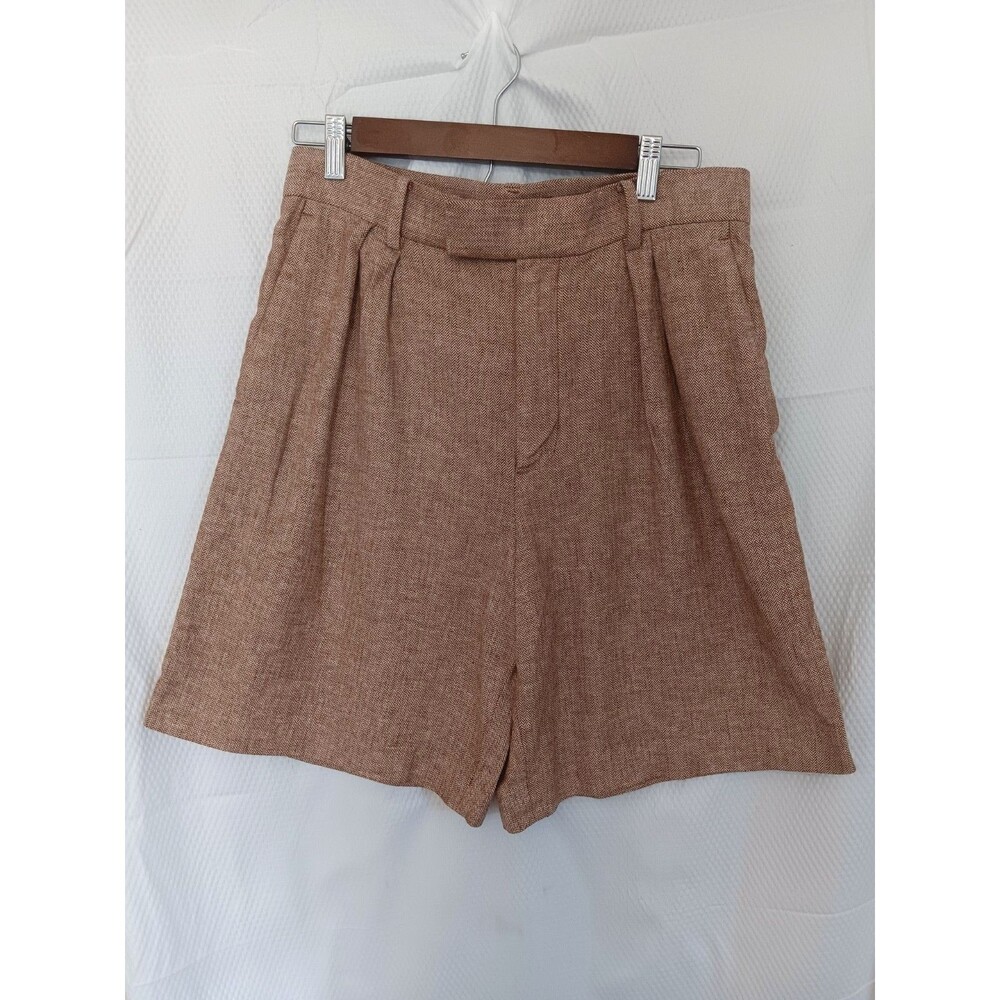 Banana Republic Women’s Size 6 Linen Blend Herringbone Pleated Shorts Brown